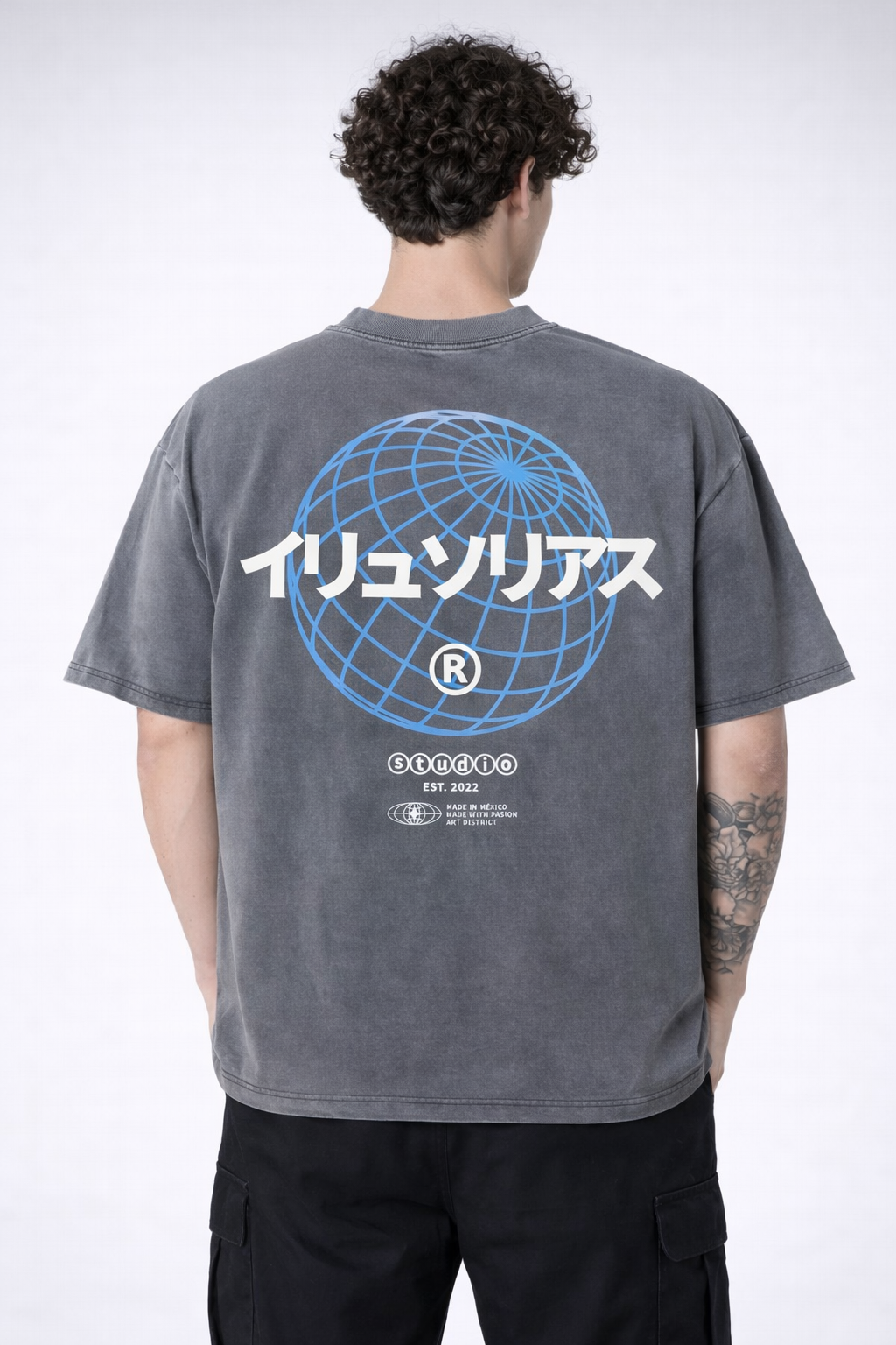 PLAYERA OVERSIZE HEAVYWEIGHT WASHED GREY NEO GLOBE
