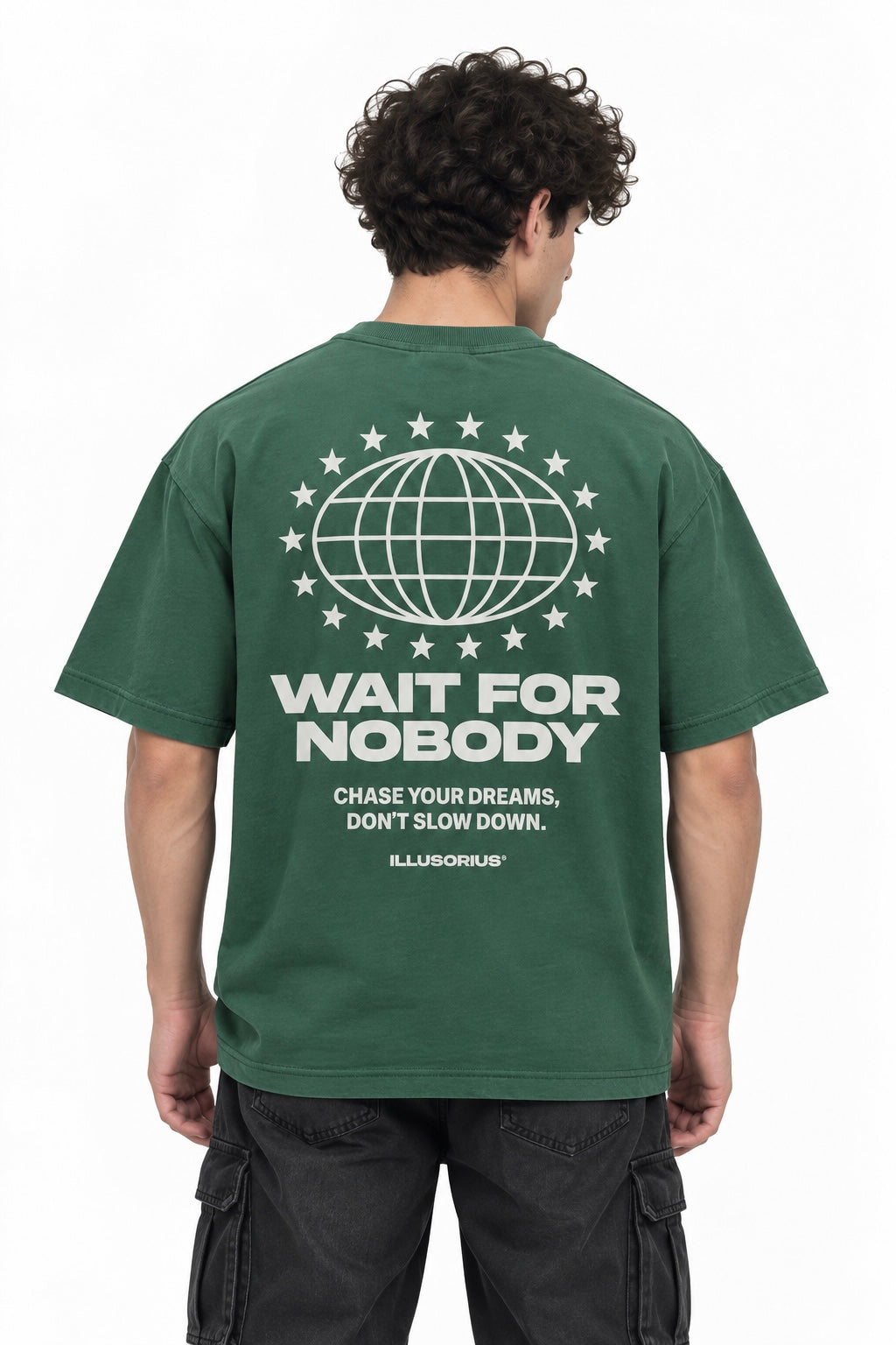 PLAYERA OVERSIZE HEAVYWEIGHT GREEN WAIT FOR NOBODY