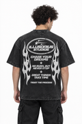 PLAYERA SEMI OVERSIZE HEAVYWEIGHT [305 GSM] NEGRA ACID WASH ILLUSORIUS STUDIOS
