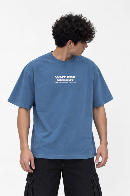 PLAYERA OVERSIZE HEAVYWEIGHT BLUE WAIT FOR NOBODY