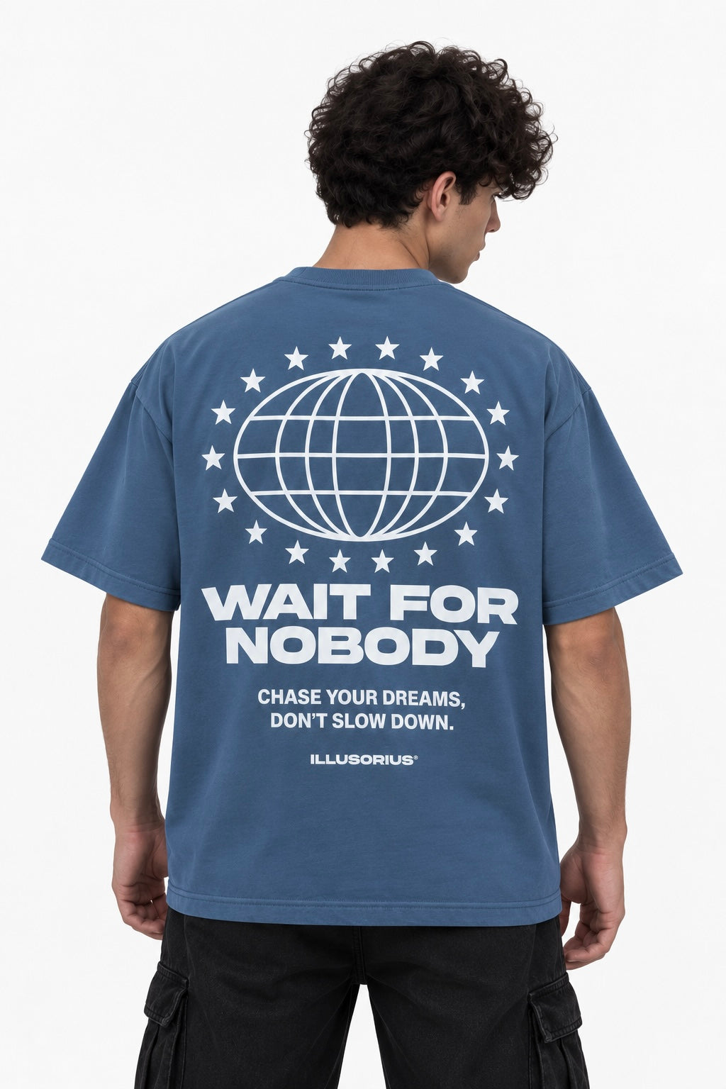 PLAYERA OVERSIZE HEAVYWEIGHT BLUE WAIT FOR NOBODY