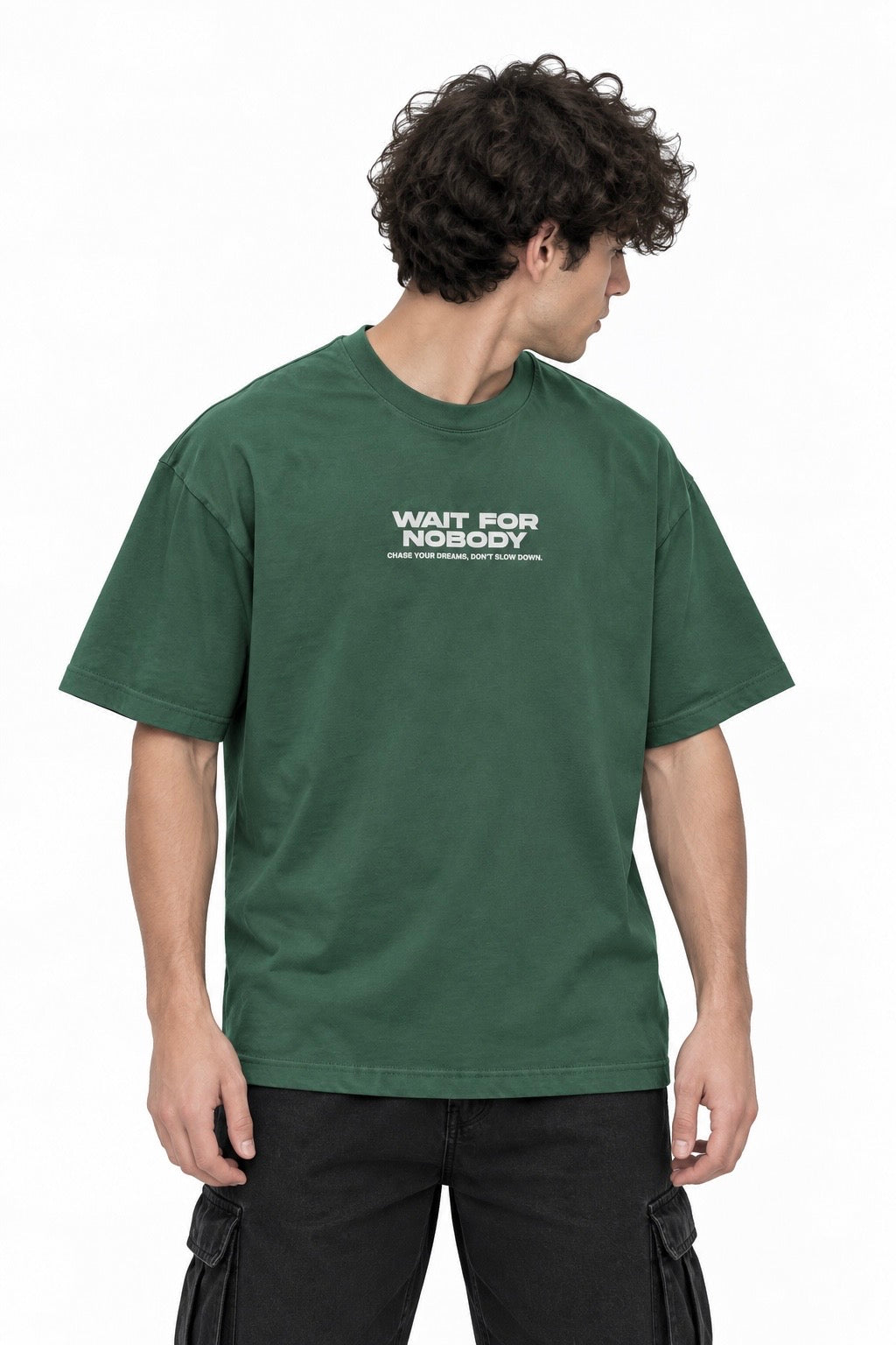 PLAYERA OVERSIZE HEAVYWEIGHT GREEN WAIT FOR NOBODY