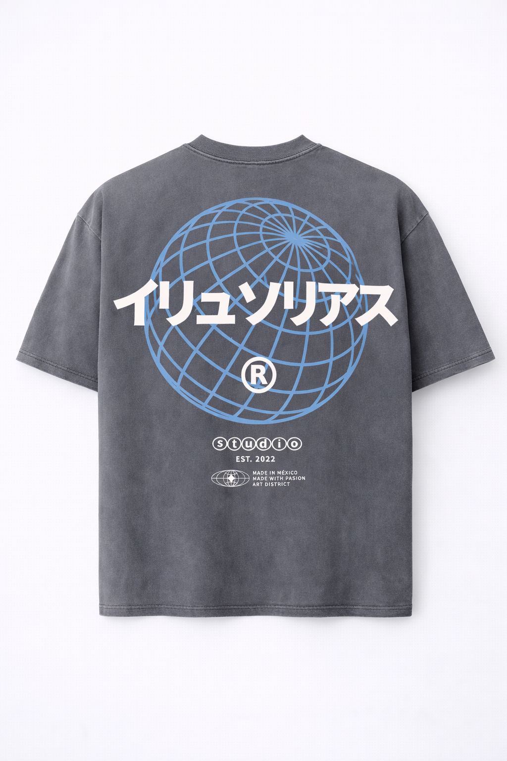 PLAYERA OVERSIZE HEAVYWEIGHT WASHED GREY NEO GLOBE