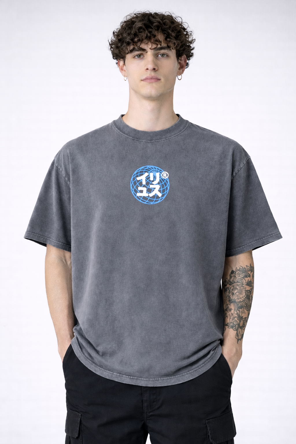 PLAYERA OVERSIZE HEAVYWEIGHT WASHED GREY NEO GLOBE