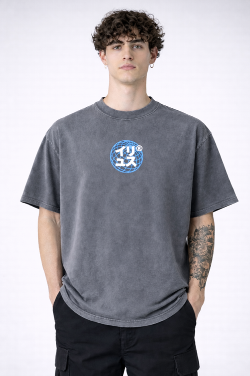 PLAYERA OVERSIZE HEAVYWEIGHT WASHED GREY NEO GLOBE