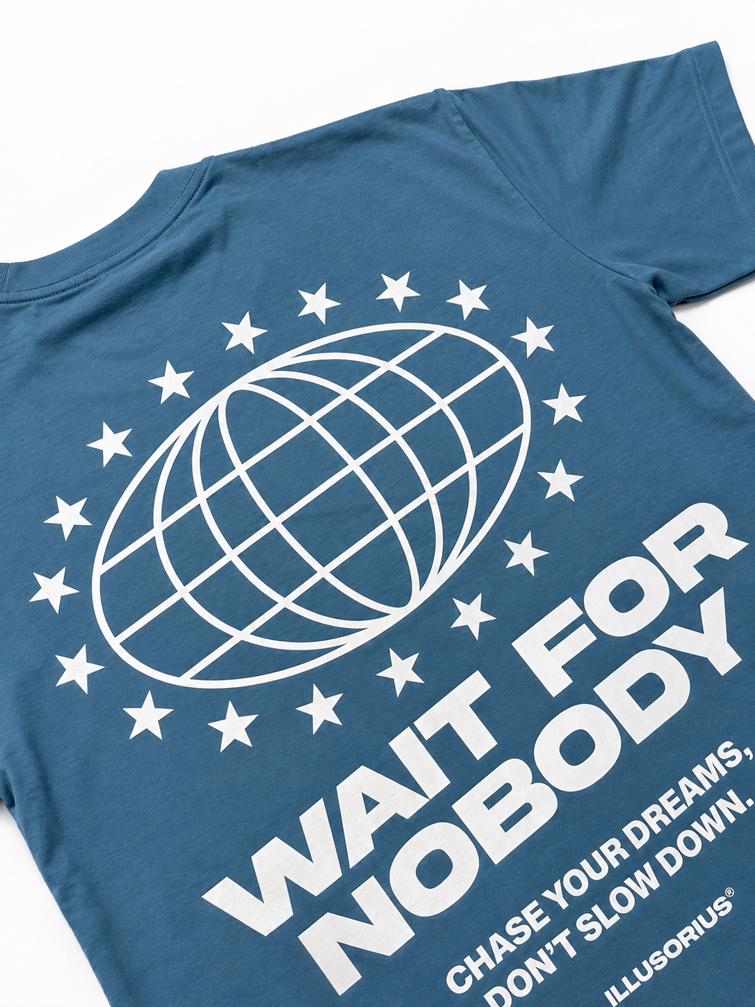 PLAYERA OVERSIZE HEAVYWEIGHT BLUE WAIT FOR NOBODY