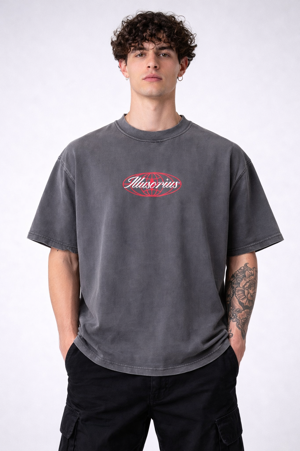 PLAYERA OVERSIZE HEAVYWEIGHT WASHED GREY TRENDS FADE